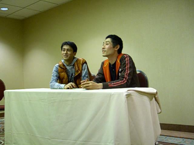 L to R: translator, Umehara, Tanaka